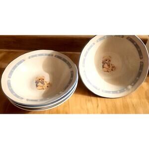Vintage Tienshan Country Bear With Bow Cereal / Soup Bowl 7" Stoneware Set Of 4